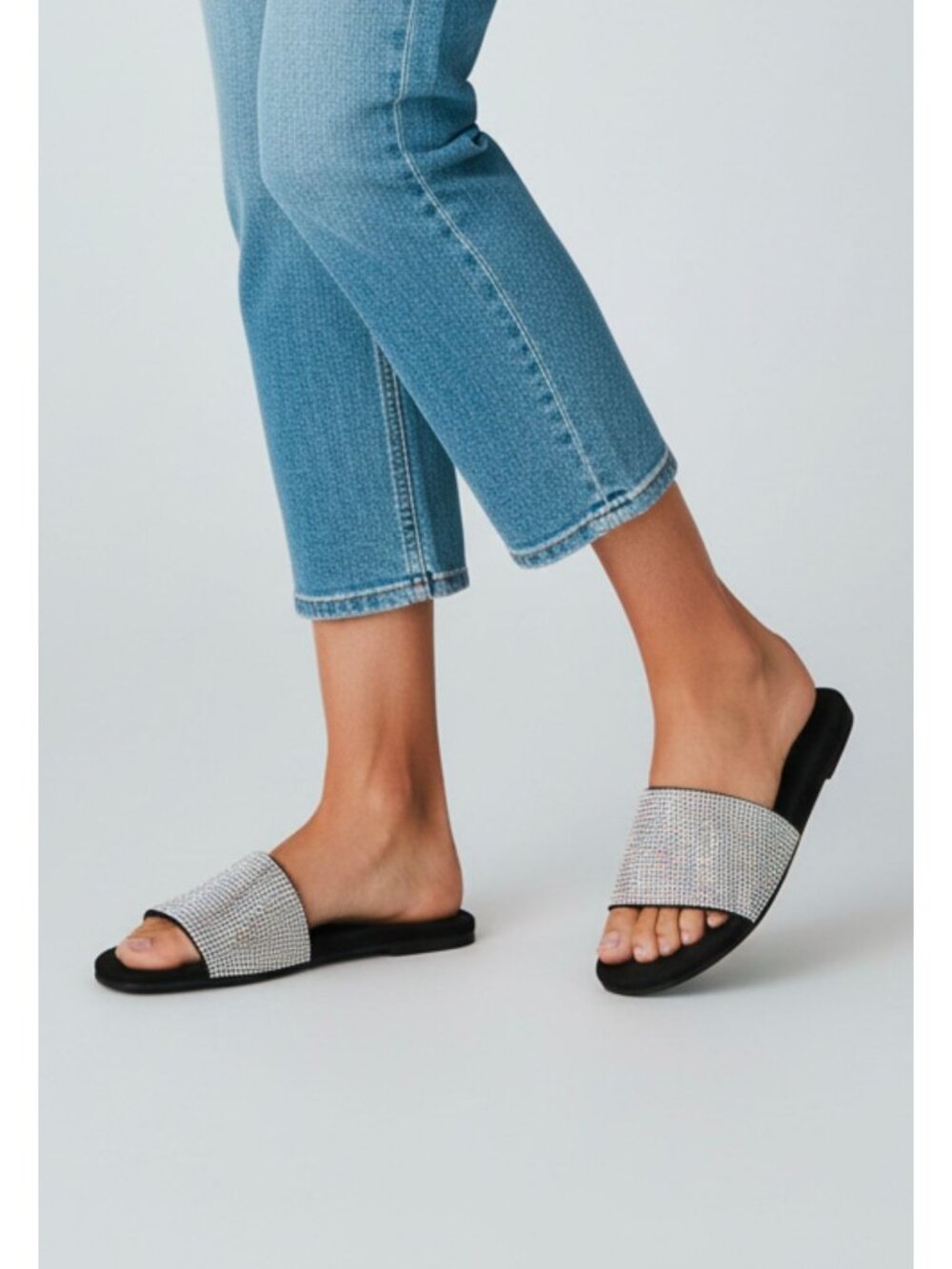 Shoe Republic LA Rhinestone Embellished Slide Sandals Black